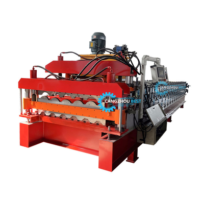 Coil Width 1220mm Roof Tile &amp; Trapezodial Roof Sheet Double Layer Roof Roll Forming Machine कॉइल चौड़ाई 1220 मिमी छत टाइल और ट्रैपेज़ोडियल छत शीट डबल लेयर छत रोल बनाने की मशीन